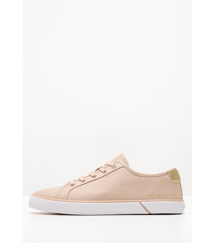 Women Casual Shoes Laceup.Vulc Beige Fabric Tommy Hilfiger