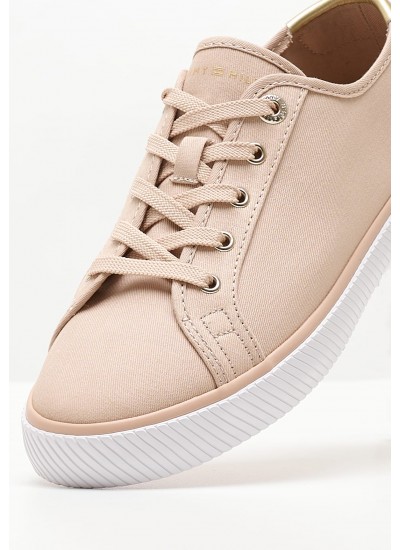 Women Casual Shoes Laceup.Vulc Beige Fabric Tommy Hilfiger