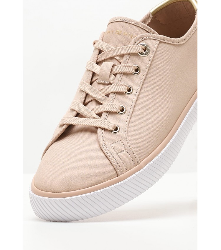 Women Casual Shoes Laceup.Vulc Beige Fabric Tommy Hilfiger