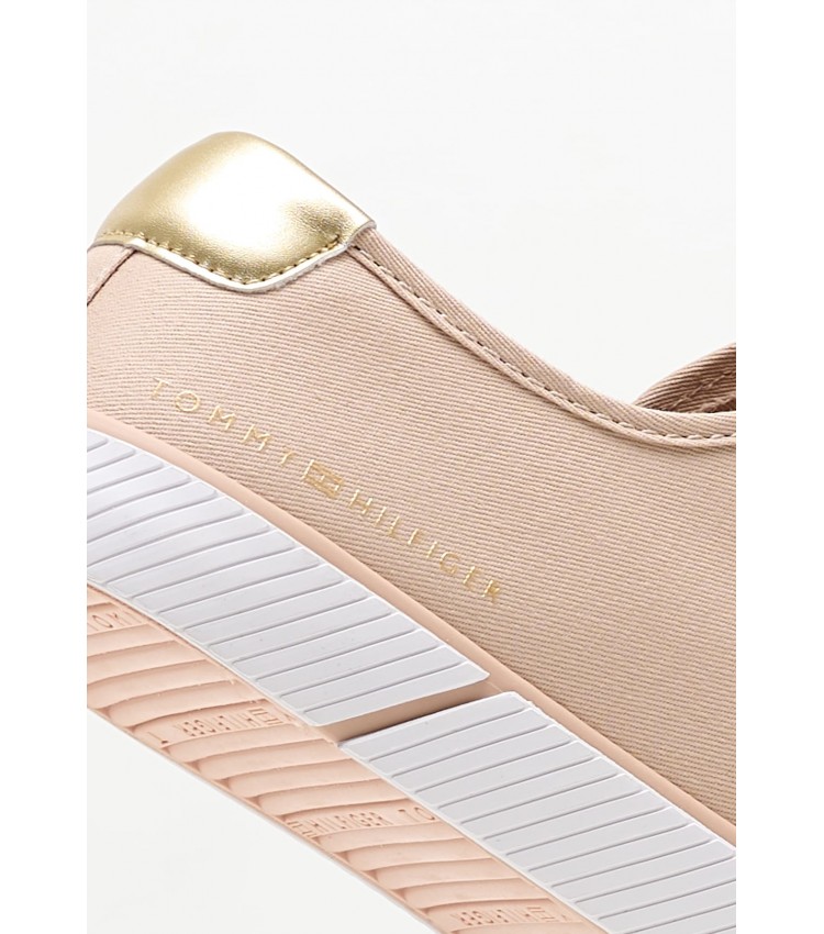 Women Casual Shoes Laceup.Vulc Beige Fabric Tommy Hilfiger