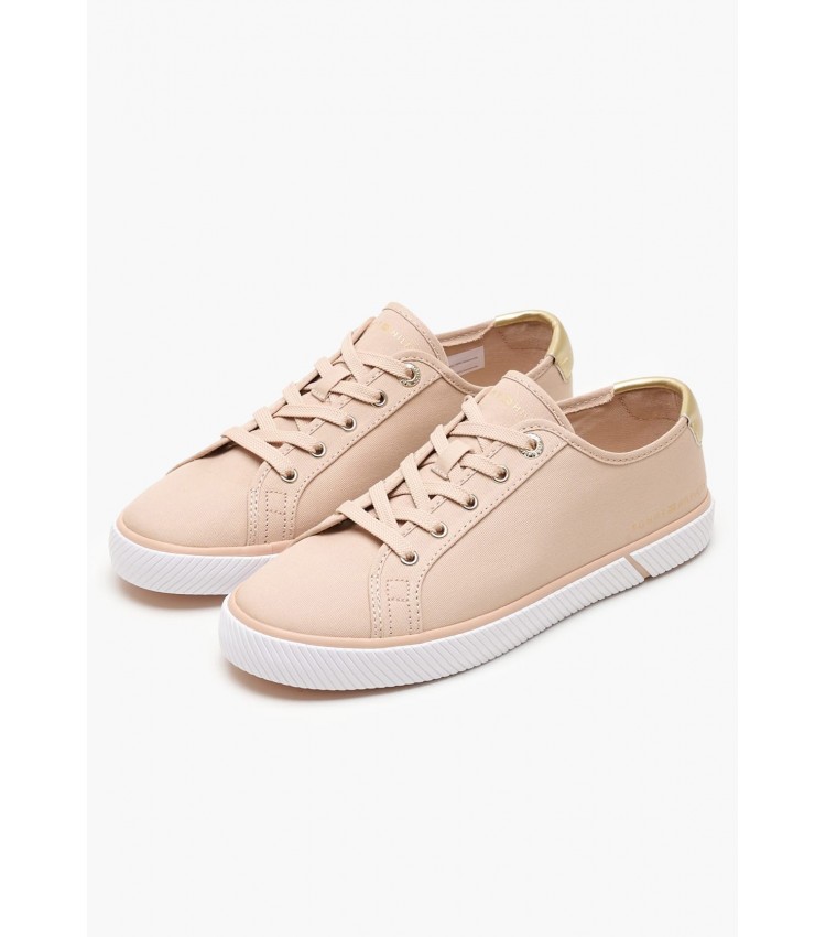 Women Casual Shoes Laceup.Vulc Beige Fabric Tommy Hilfiger