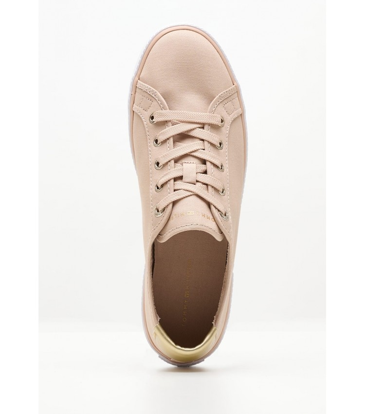 Women Casual Shoes Laceup.Vulc Beige Fabric Tommy Hilfiger