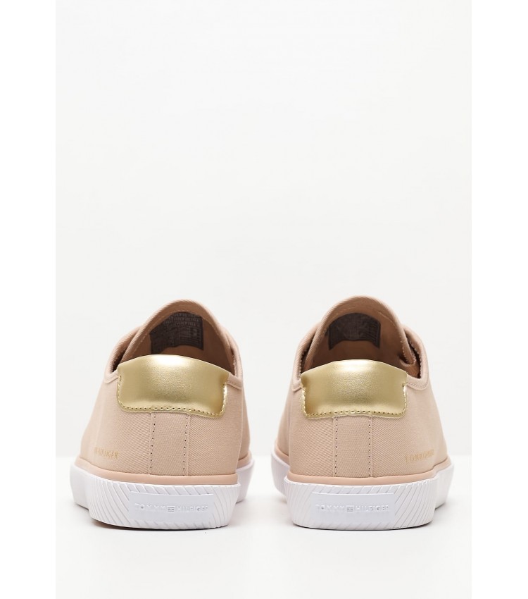 Women Casual Shoes Laceup.Vulc Beige Fabric Tommy Hilfiger