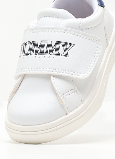 Παιδικά Παπούτσια Casual Logo.Lowcut Άσπρο ECOleather Tommy Hilfiger