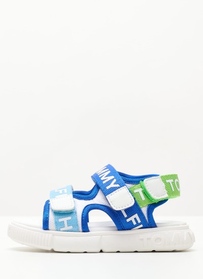 Παιδικές Σαγιονάρες & Πέδιλα Logo.Sandal Άσπρο Ύφασμα Tommy Hilfiger