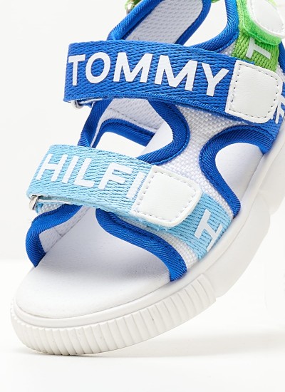 Παιδικές Σαγιονάρες & Πέδιλα Logo.Sandal Άσπρο Ύφασμα Tommy Hilfiger
