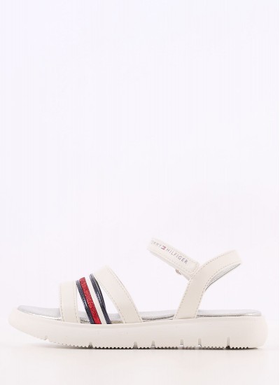 Παιδικές Σαγιονάρες & Πέδιλα Stripes.Sandal Άσπρο ECOleather Tommy Hilfiger