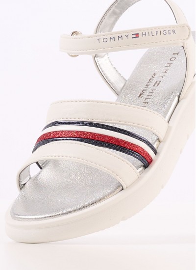 Παιδικές Σαγιονάρες & Πέδιλα Stripes.Sandal Άσπρο ECOleather Tommy Hilfiger