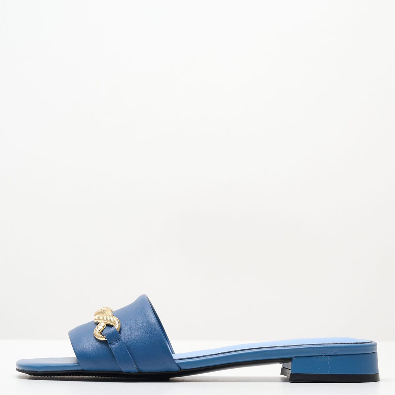 Women Flats Th.Chain Blue Leather Tommy Hilfiger