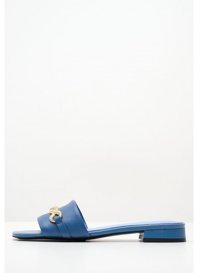 Women Flats Th.Chain Blue Leather Tommy Hilfiger