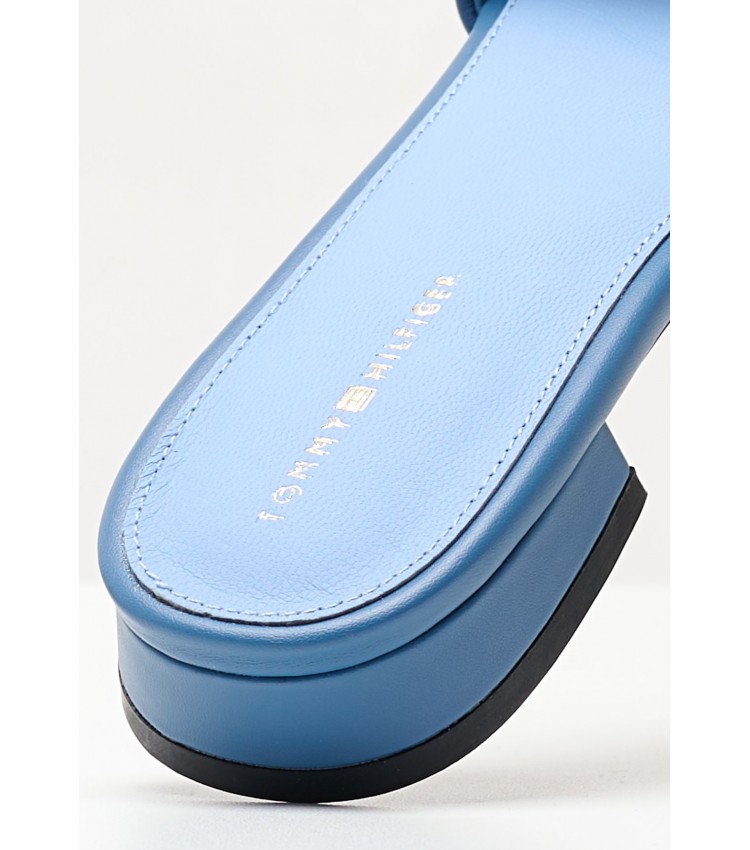 Women Flats Th.Chain Blue Leather Tommy Hilfiger