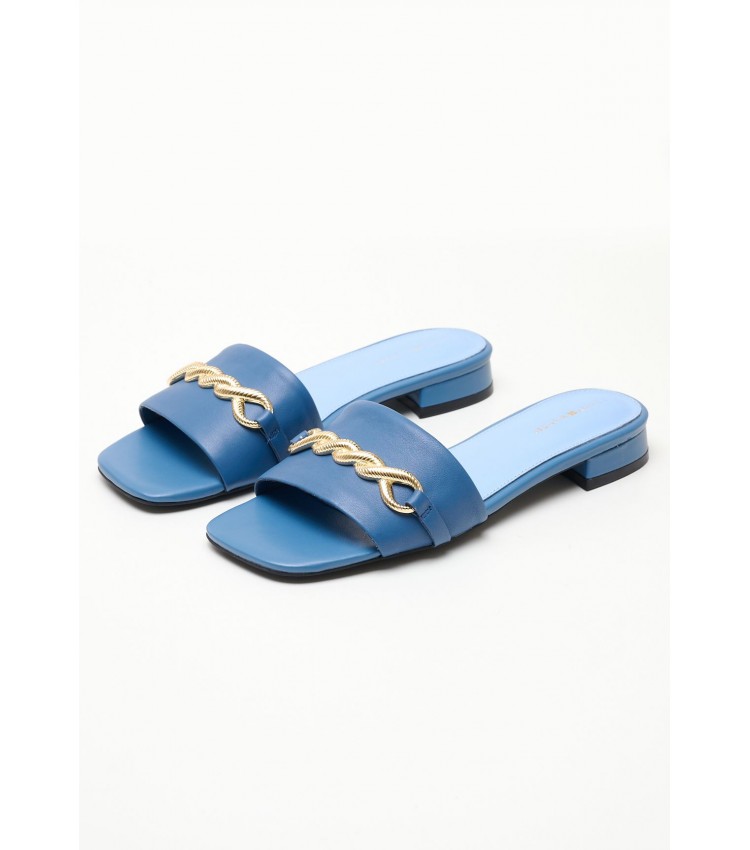 Women Flats Th.Chain Blue Leather Tommy Hilfiger