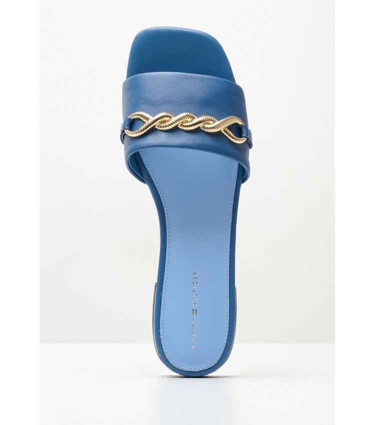 Women Flats Th.Chain Blue Leather Tommy Hilfiger