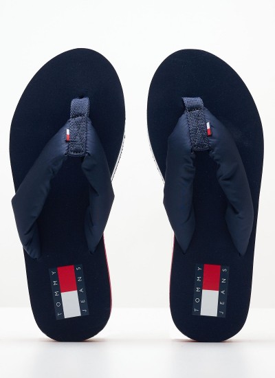 Γυναικείες Σαγιονάρες & Πέδιλα Webbing.Beach Μπλε Ύφασμα Tommy Hilfiger