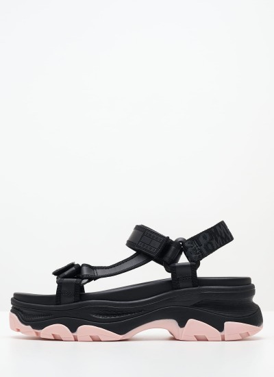 Γυναικείες Πλατφόρμες Χαμηλές Webbing.Sandal Μαύρο ECOleather Tommy Hilfiger