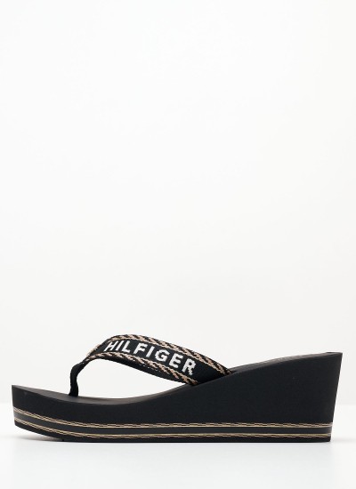 Γυναικείες Πλατφόρμες Χαμηλές Wedge.Sandal Μαύρο Ύφασμα Tommy Hilfiger