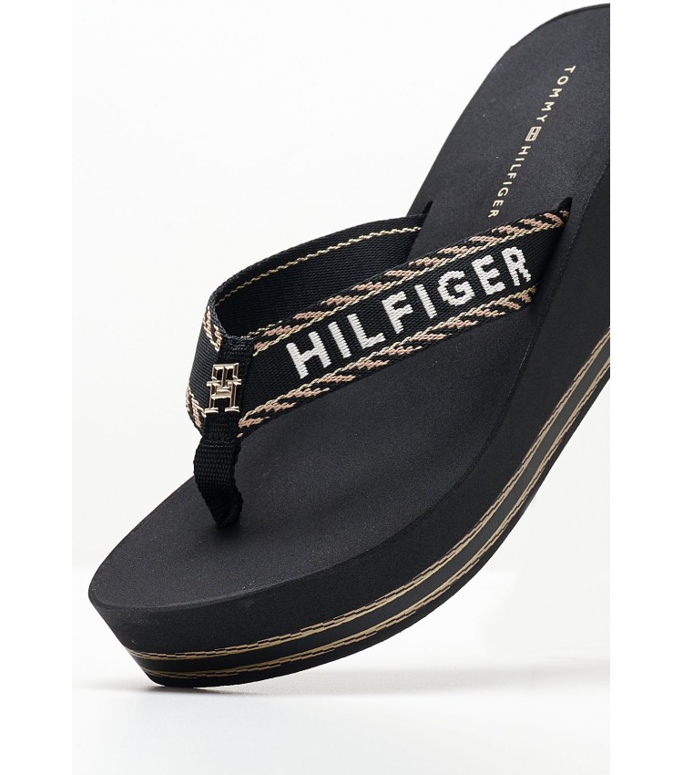 Γυναικείες Πλατφόρμες Χαμηλές Wedge.Sandal Μαύρο Ύφασμα Tommy Hilfiger