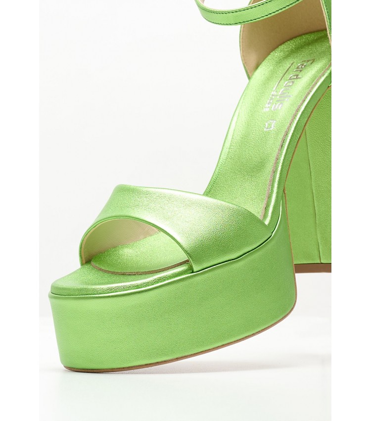 Women Sandals High 2348.74107 Green Leather Mortoglou