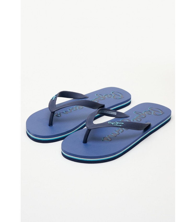 Men Flip Flops & Sandals Beach.Logo Blue Rubber Pepe Jeans