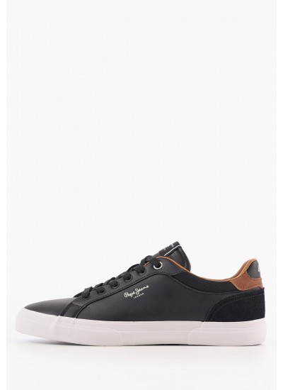 Men Casual Shoes Kenton.Court Black Leather Pepe Jeans