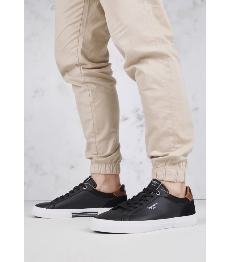 Men Casual Shoes Kenton.Court Black Leather Pepe Jeans