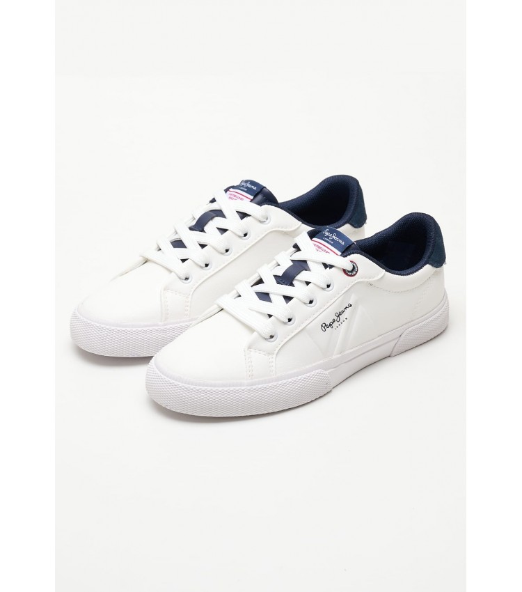 Kids Casual Shoes Kenton.Flag.B White ECOleather Pepe Jeans