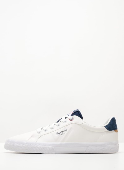 Ανδρικά Παπούτσια Casual Kenton.Flag.M Άσπρο Δέρμα Pepe Jeans