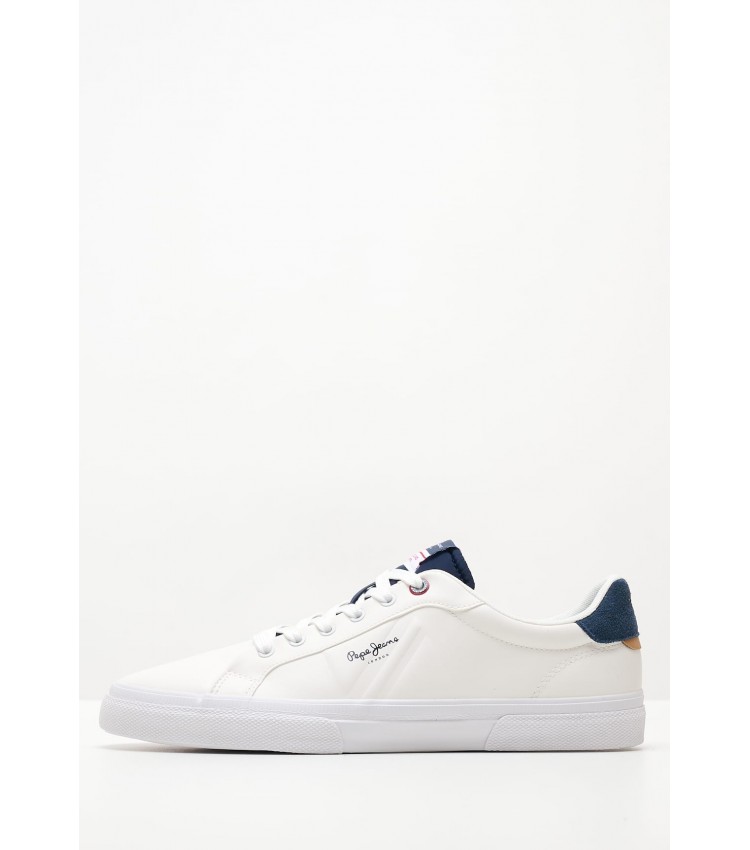 Ανδρικά Παπούτσια Casual Kenton.Flag.M Άσπρο Δέρμα Pepe Jeans Ανδρικά Παπούτσια Casual Kenton.Flag.M Άσπρο Δέρμα Pepe Jeans