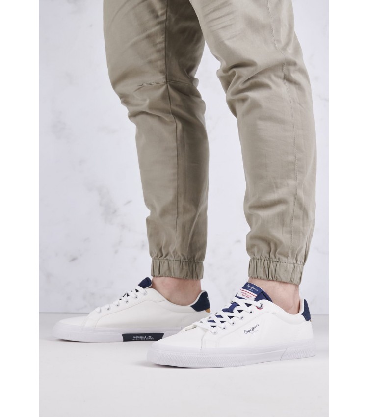 Ανδρικά Παπούτσια Casual Kenton.Flag.M Άσπρο Δέρμα Pepe Jeans Ανδρικά Παπούτσια Casual Kenton.Flag.M Άσπρο Δέρμα Pepe Jeans
