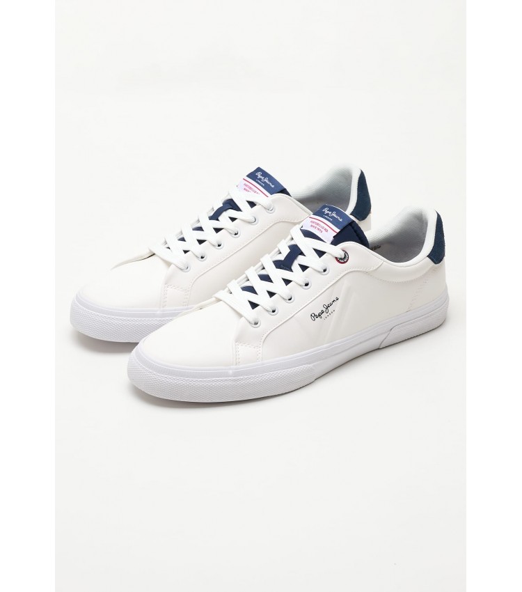 Ανδρικά Παπούτσια Casual Kenton.Flag.M Άσπρο Δέρμα Pepe Jeans Ανδρικά Παπούτσια Casual Kenton.Flag.M Άσπρο Δέρμα Pepe Jeans