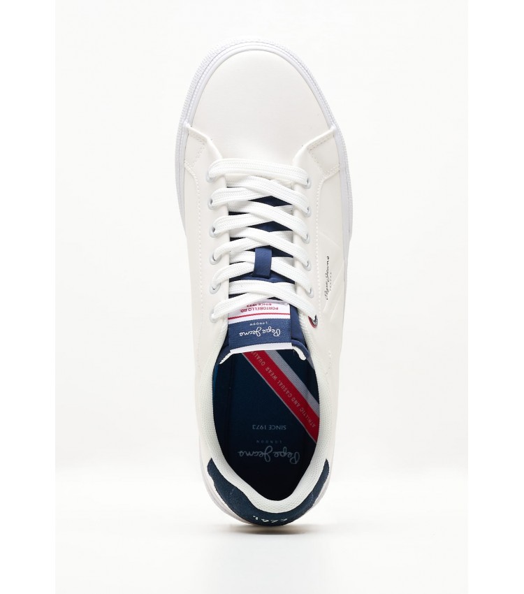 Ανδρικά Παπούτσια Casual Kenton.Flag.M Άσπρο Δέρμα Pepe Jeans Ανδρικά Παπούτσια Casual Kenton.Flag.M Άσπρο Δέρμα Pepe Jeans