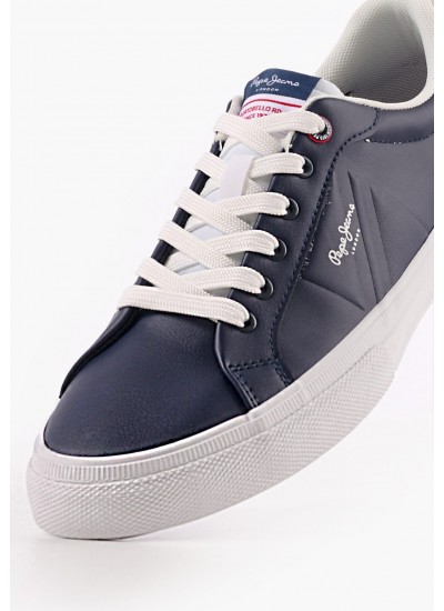 Men Casual Shoes Kenton.Flag Blue Leather Pepe Jeans