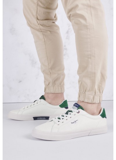 Men Casual Shoes Kenton.Flag White Leather Pepe Jeans