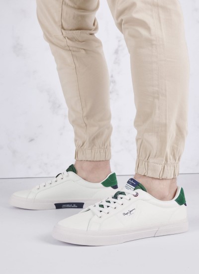 Ανδρικά Παπούτσια Casual Kenton.Flag Άσπρο Δέρμα Pepe Jeans