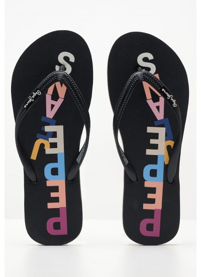 Women Flip Flops & Sandals Rake.Letters Black Rubber Pepe Jeans