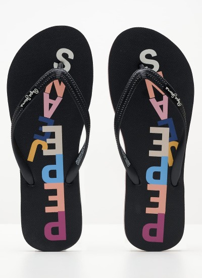 Women Flip Flops & Sandals Rake.Letters Black Rubber Pepe Jeans