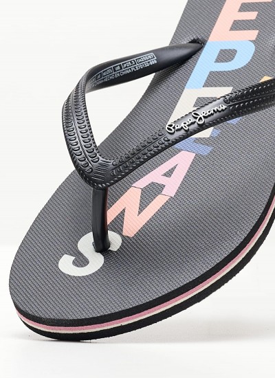 Women Flip Flops & Sandals Rake.Letters Black Rubber Pepe Jeans