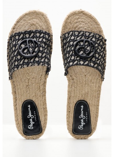 Γυναικεία Flats Siva.Jacquard Μαύρο Ύφασμα Pepe Jeans