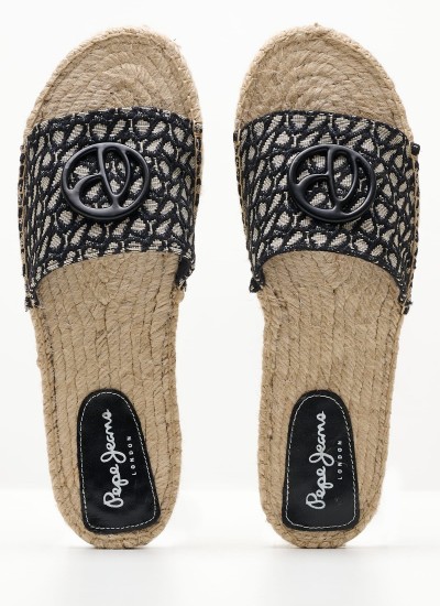 Γυναικεία Flats Siva.Jacquard Μαύρο Ύφασμα Pepe Jeans