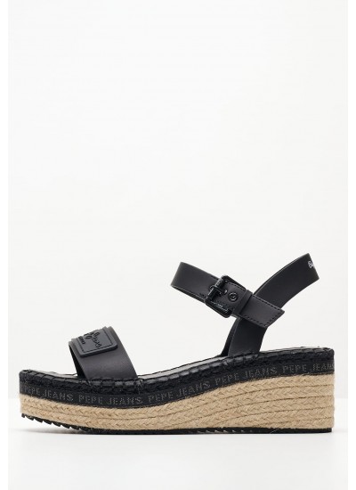 Women Platforms Low Witney.Brand Black ECOleather Pepe Jeans