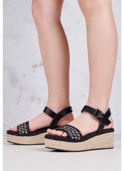 Women Platforms Low Witney.Jacquard Black Fabric Pepe Jeans