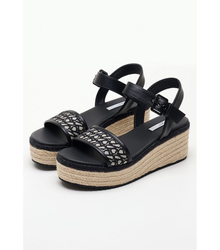 Women Platforms Low Witney.Jacquard Black Fabric Pepe Jeans