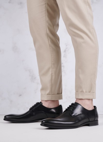 Ανδρικά Παπούτσια Δετά V4972.RMN Μαύρο Δέρμα Boss shoes