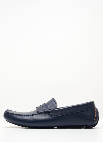 Ανδρικά Μοκασίνια V6890 Μπλε Δέρμα Boss shoes