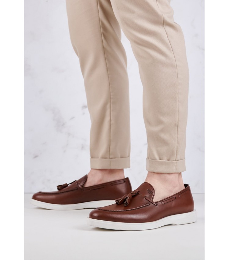 Men Moccasins V7159 Brown Leather Boss shoes