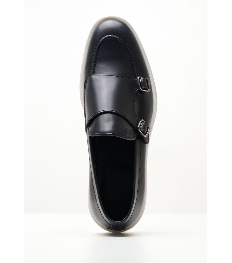 Men Moccasins V7160 Black Leather Boss shoes