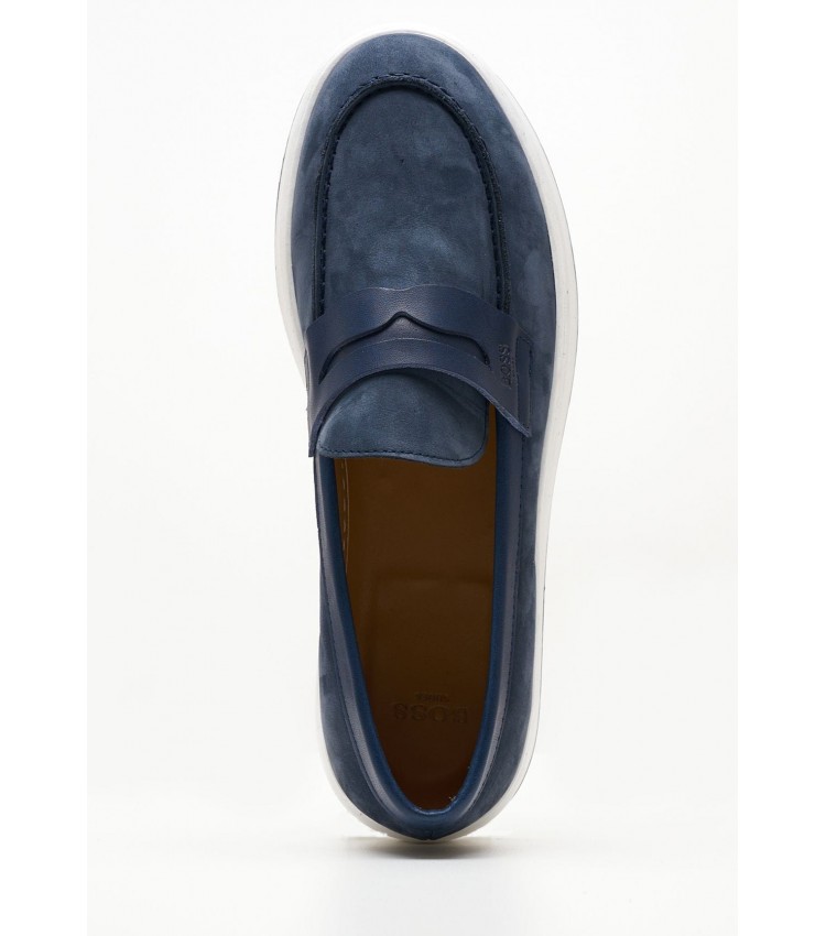 Men Moccasins V7169.Nb Blue Nubuck Leather Boss shoes