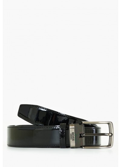 Ανδρικές Ζώνες VB017.Pat Μαύρο Δέρμα Λουστρίνι Boss shoes