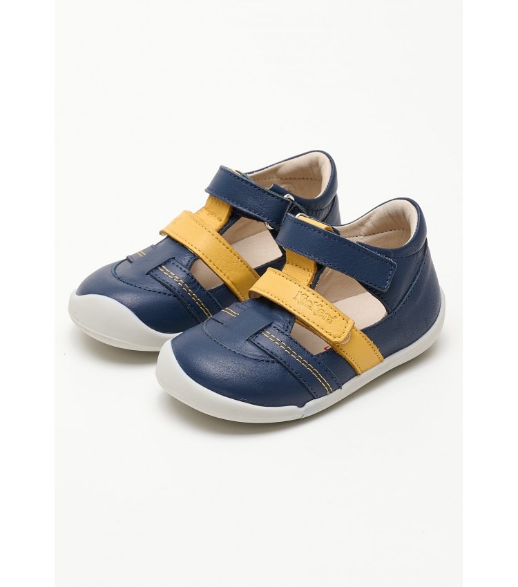 Kids Flip Flops & Sandals Waffel.B Blue Leather Kickers