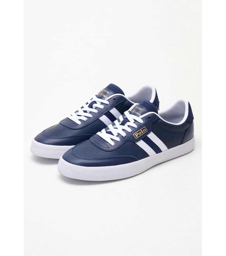 Men Casual Shoes Court.Sneaker Blue Leather Ralph Lauren